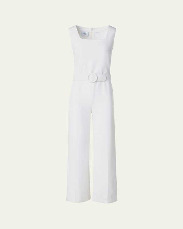 Square-Neck Sleeveless Belted Jersey Crop Jumpsuit